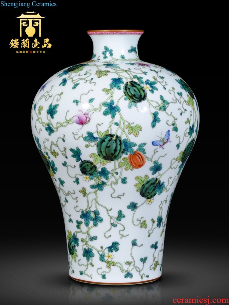 Jingdezhen ceramics archaize qianlong pastel yellow to tie up branch grain mei bottles of Chinese flower arranging collection place ornament