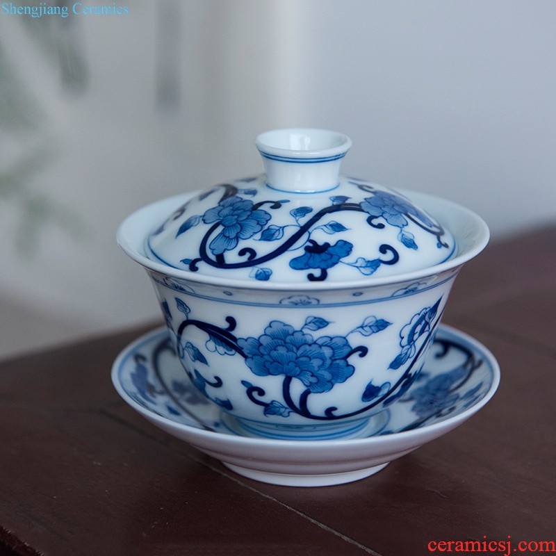 Kung fu tea set and contracted household ceramics glass hand-painted porcelain fair mug three tureen tea cup set