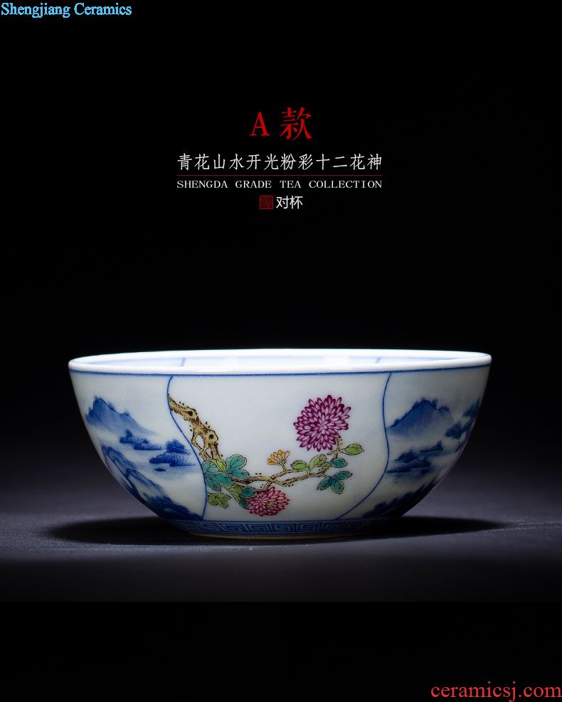 Santa teacups hand-painted ceramic kung fu in blue and white landscape pastel live double lamp cup of jingdezhen tea service master