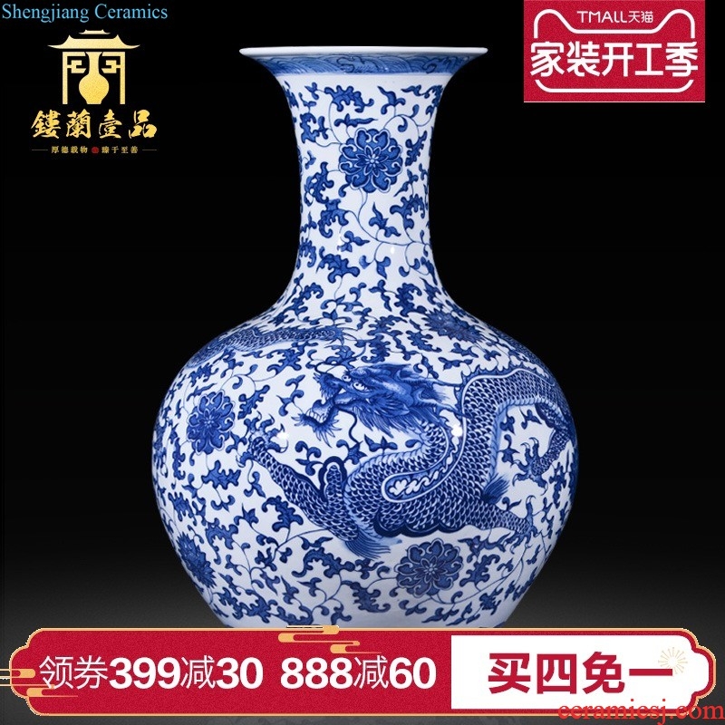 Jingdezhen ceramics imitation qing qianlong blue-and-white ssangyong bottle of new Chinese style household adornment flower arranging collection furnishing articles