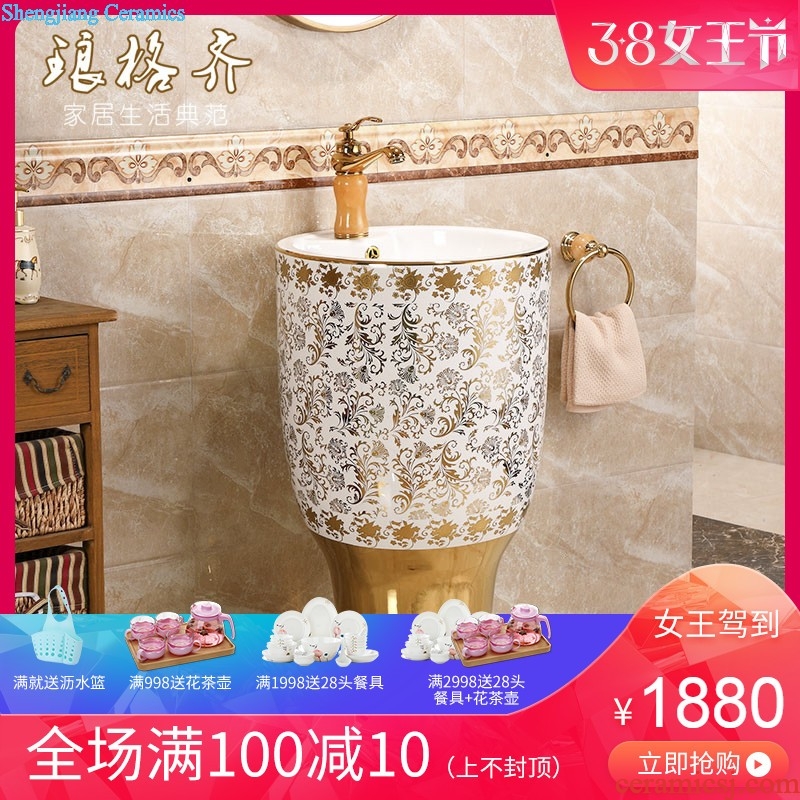 Ceramic column type lavatory European gold sink column type basin floor on wall pillar basin