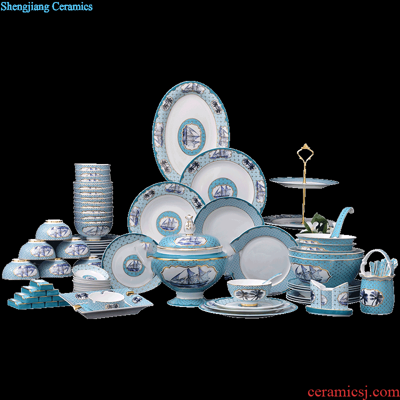 Dishes suit household of Chinese style bowl 4 6 people jingdezhen ceramic tableware suit festive dishes tableware of marriage