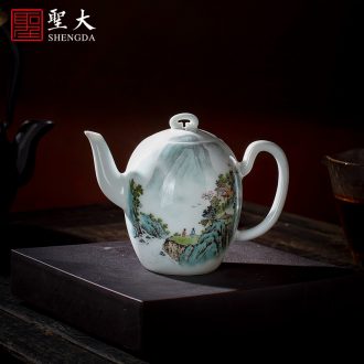 Holy big ceramic kung fu tea set eight head of a complete set of jingdezhen blue and white color bucket antique hand-painted figure set of tureen household