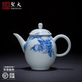 Holy big blue and white egrets teapot hand-painted ceramic kung fu poetry spherical filtering teapot manual of jingdezhen tea service