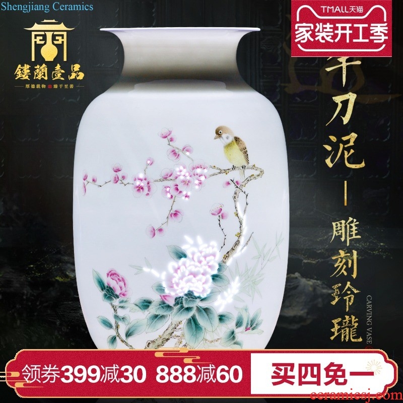 Jingdezhen ceramic hand-painted flower arranging thin foetus vase furnishing articles of modern Chinese style of new Chinese style household decorative sitting room