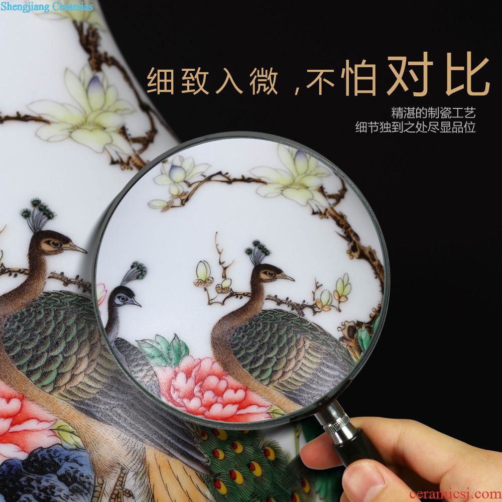 Jingdezhen ceramics archaize grilled green flower poems on vase peony Chinese sitting room porch collection furnishing articles