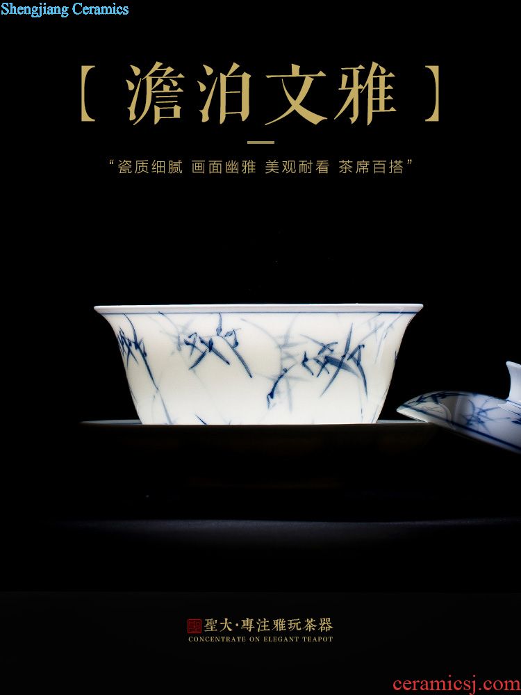 Holy big ceramic kung fu tea sample tea cup ji blue hand-painted cloud longfeng pu-erh tea master of jingdezhen tea service