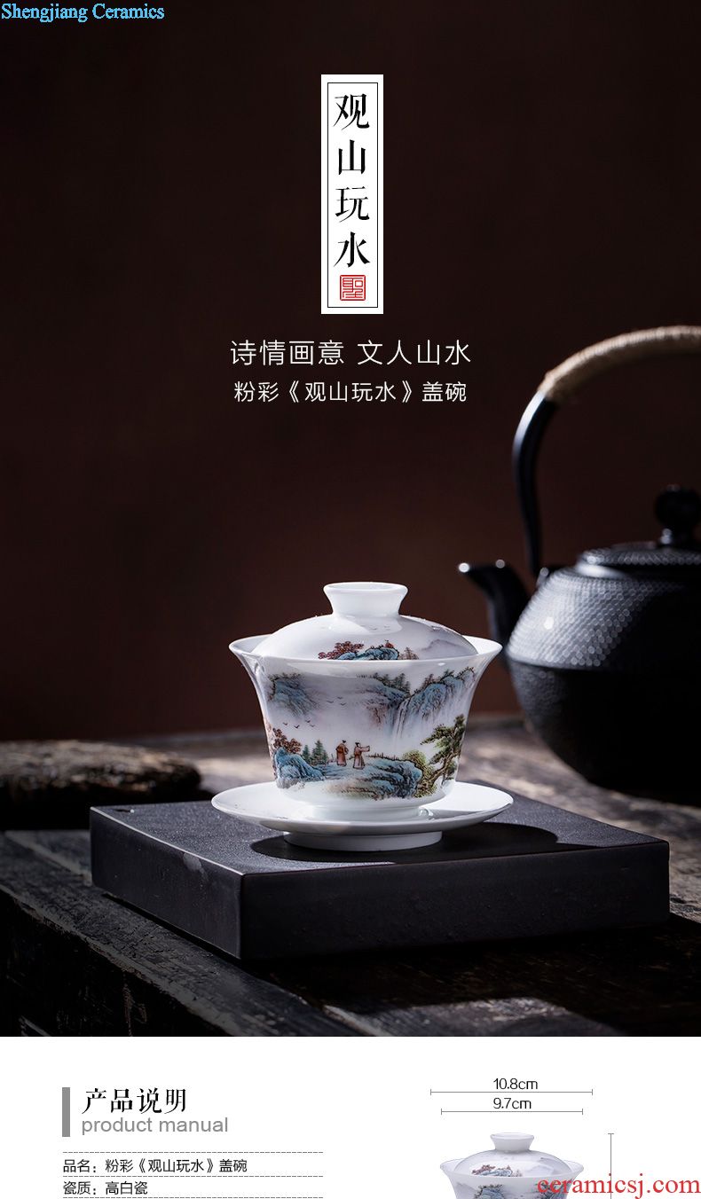 St large ceramic three tureen teacups hand-painted with blue and white landscape tea bowl full manual work of jingdezhen tea service