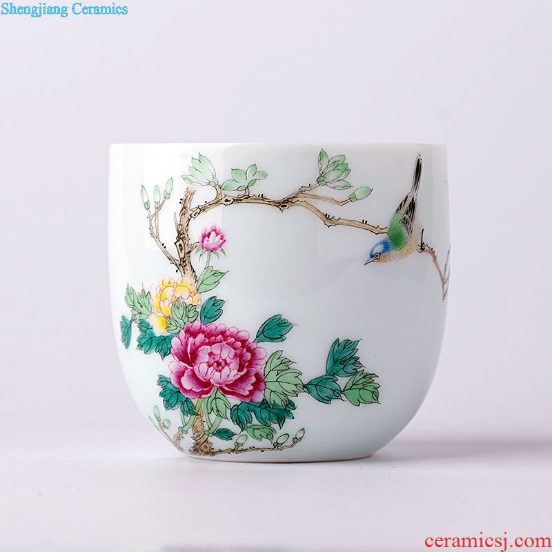 Jingdezhen ceramic hand-painted had four suits teacup pastel sample tea cup individual cup heavy kung fu tea set