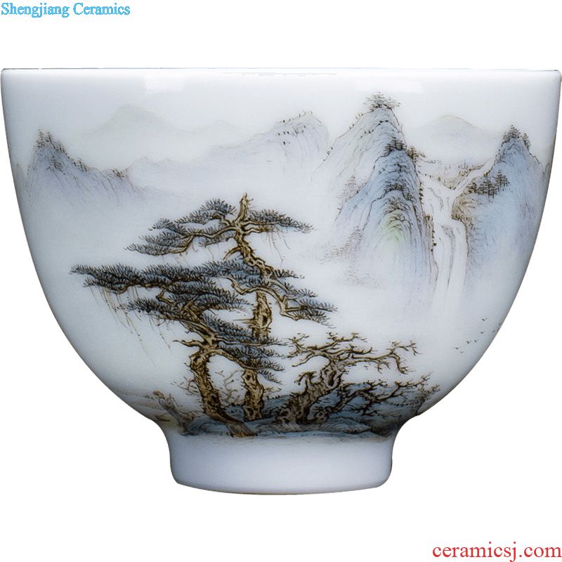 Santa teacups hand-painted ceramic kungfu freehand brushwork in traditional Chinese blue and white heron figure straight mug sample tea cup jingdezhen tea service