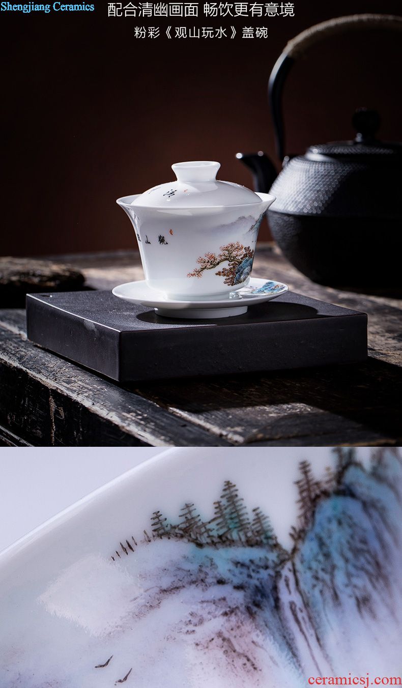 St large ceramic three tureen teacups hand-painted with blue and white landscape tea bowl full manual work of jingdezhen tea service