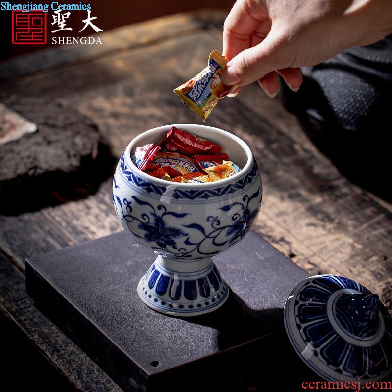 Holy big ceramic cover rear hand-painted imitation Ming blue and white with a bunch of lotus lines cover all hand jingdezhen kung fu tea accessories