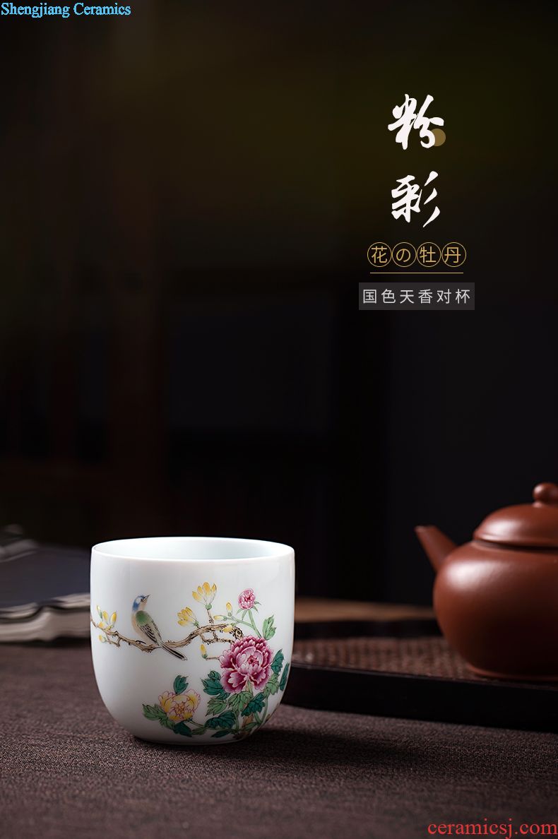 Jingdezhen ceramic hand-painted had four suits teacup pastel sample tea cup individual cup heavy kung fu tea set