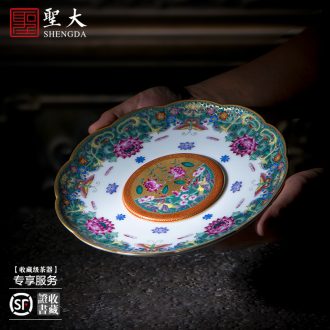 Holy big ceramic pot bearing hand-painted color ink cui edge yunshan figure dry plate tea retainer plate all hand of jingdezhen tea service