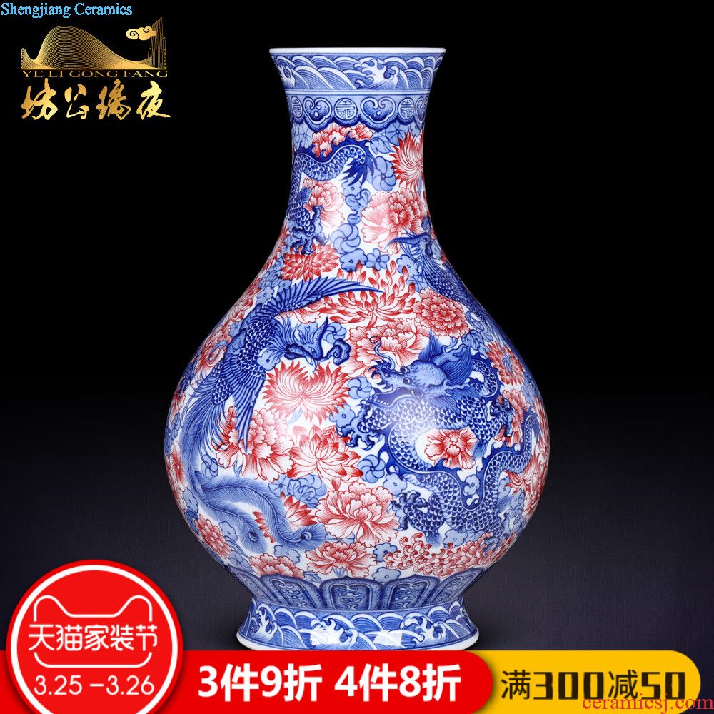 Jingdezhen ceramics furnishing articles imitation qing yongzheng nine peach blossom of blue and white porcelain bottle of Chinese style living room decoration home decoration