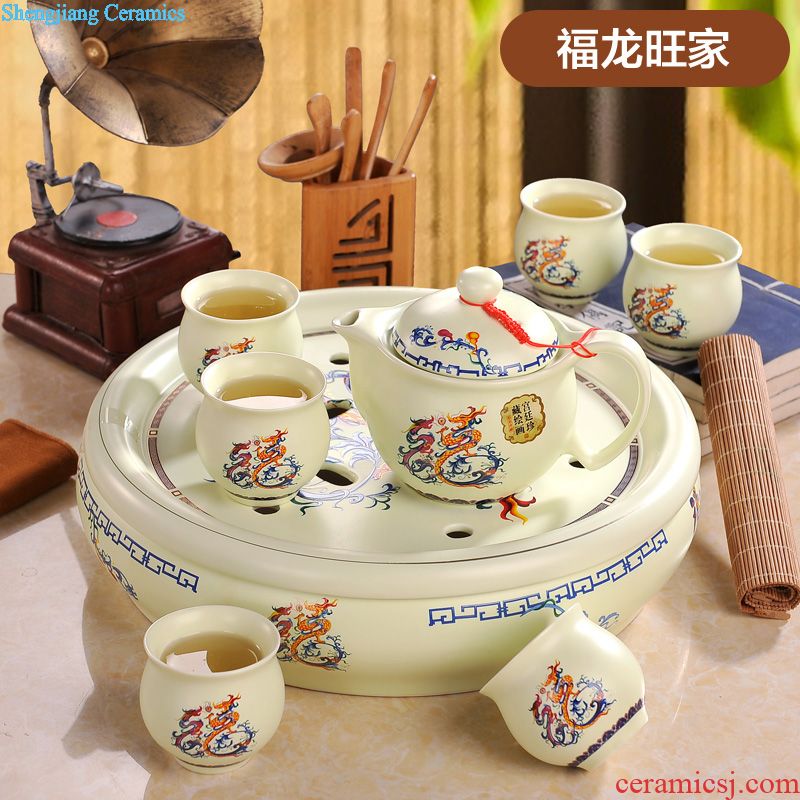 Jingdezhen antique collection 8 head double colored enamel tea set Imperial pastel principal Tea tray cup suit the teapot