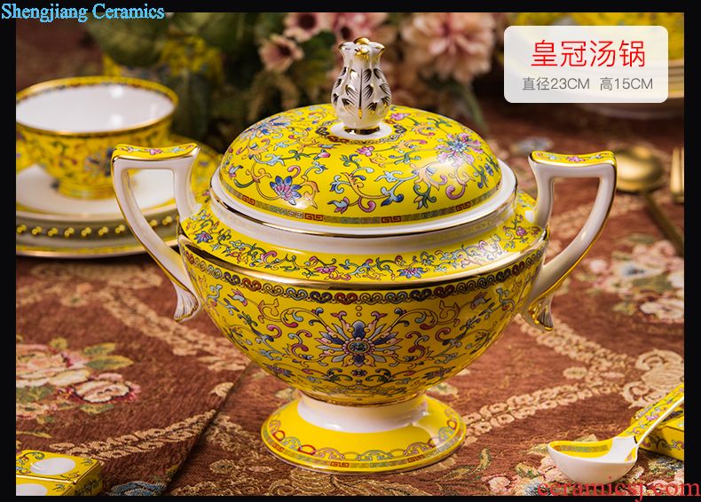 Jingdezhen high-grade bone China tableware suit colored enamel porcelain ceramic dishes suit Chinese style household gift set bowl