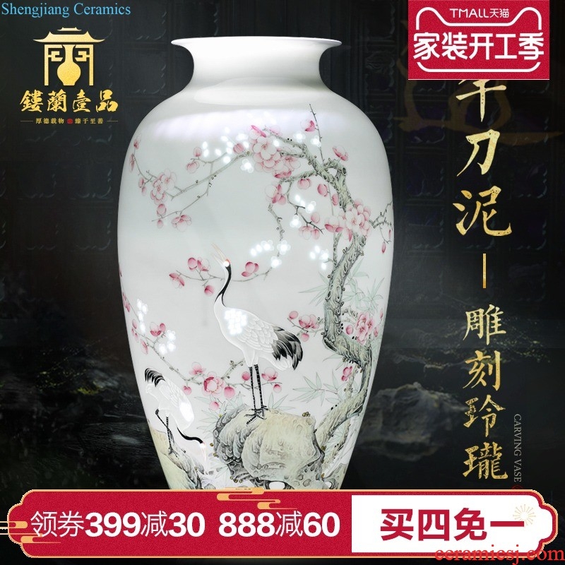 Jingdezhen ceramic hand-painted pastel large vases, flower arranging Chinese style household sofa sitting room porch is decorated collection furnishing articles