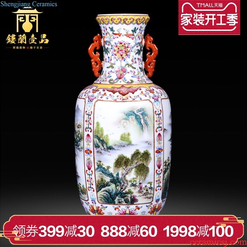 Jingdezhen ceramics imitation qing qianlong blue and red sea hoses gourd vases, new Chinese style household decorations furnishing articles