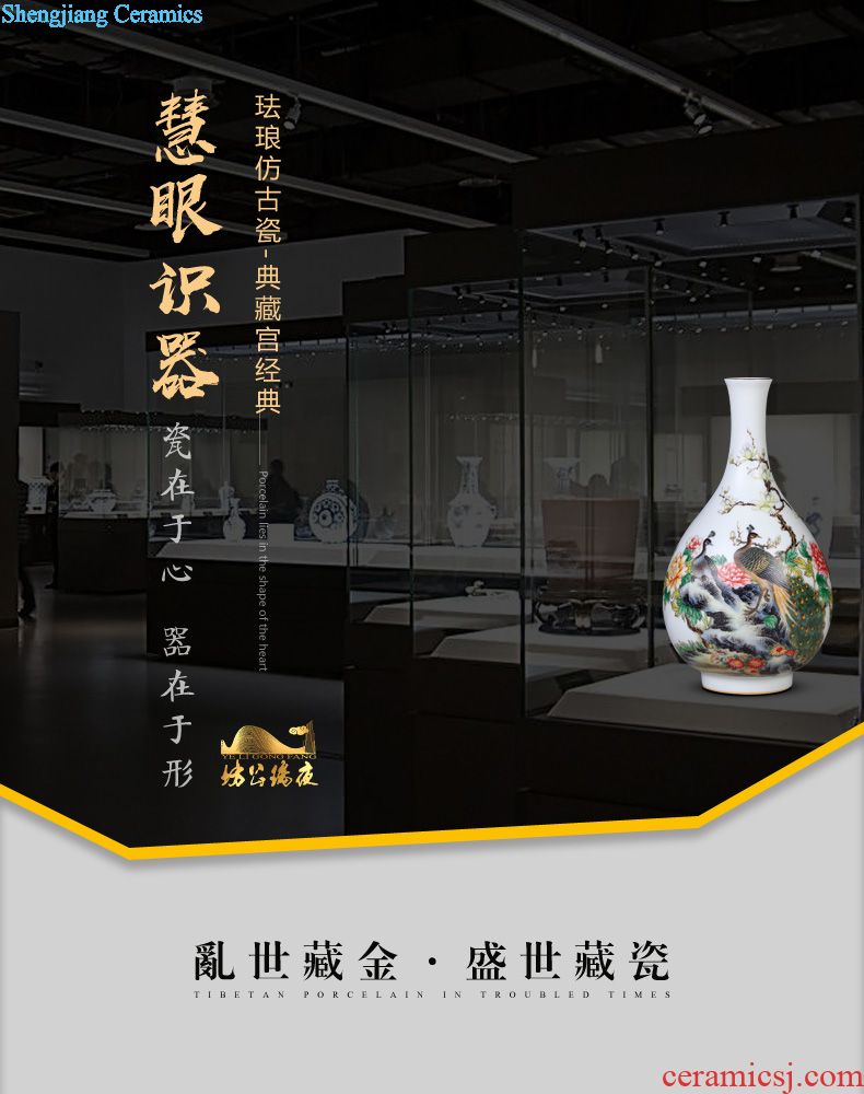 Jingdezhen ceramics archaize grilled green flower poems on vase peony Chinese sitting room porch collection furnishing articles