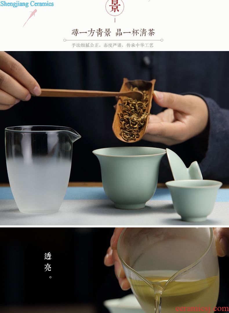 The three frequently tureen suit household sample tea cup of jingdezhen ceramic hand-painted kung fu tea set S13006 blue tie up branches