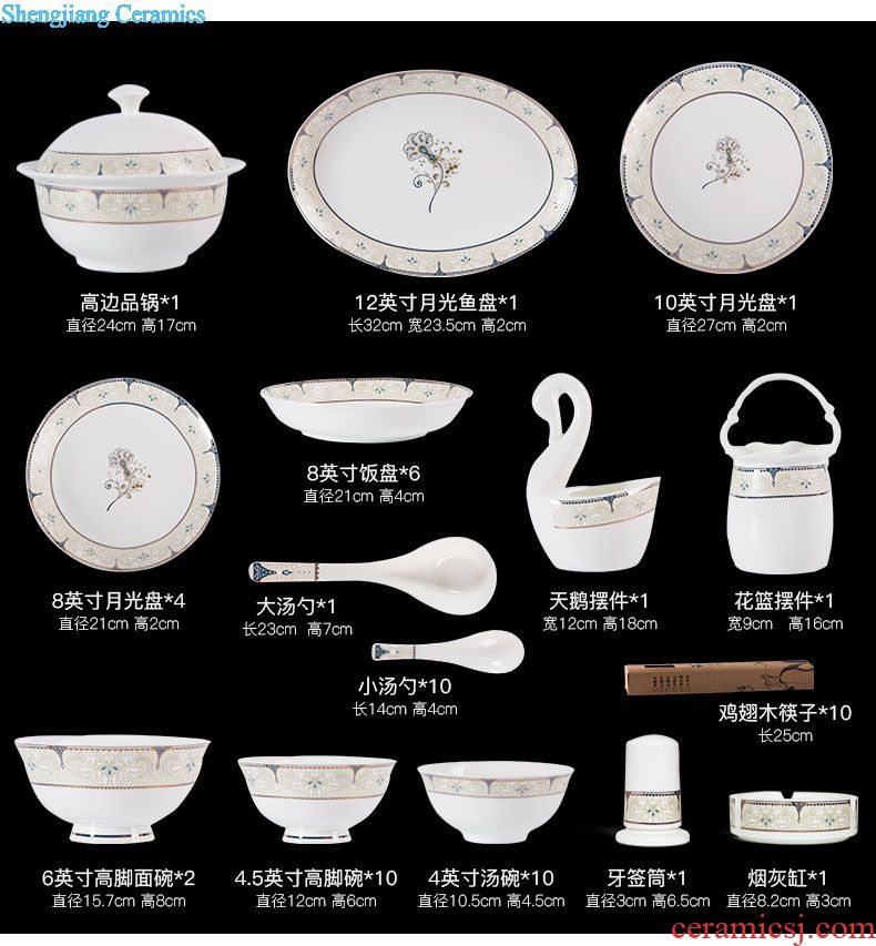 Jingdezhen blue and white porcelain glair bone porcelain tableware Chinese style of eating food dishes to eat bowl high-grade dishes suit household