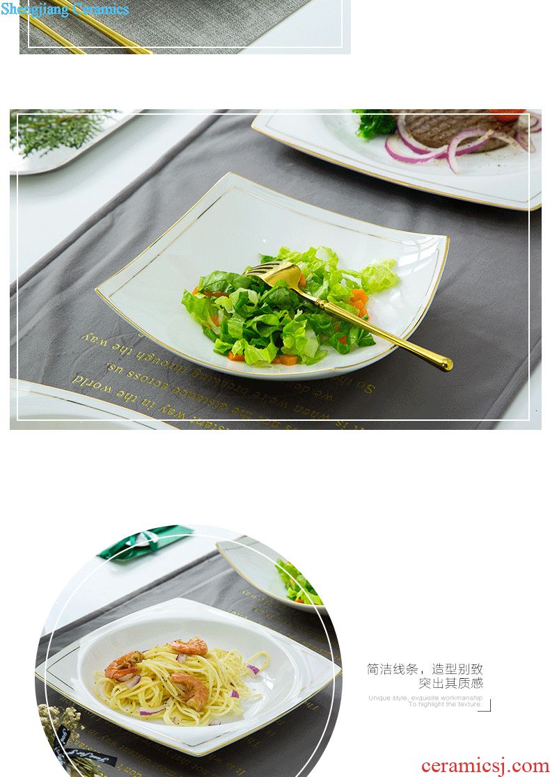 Jingdezhen porcelain ceramic tableware suit dish bowl round bone plate combination western food steak plate