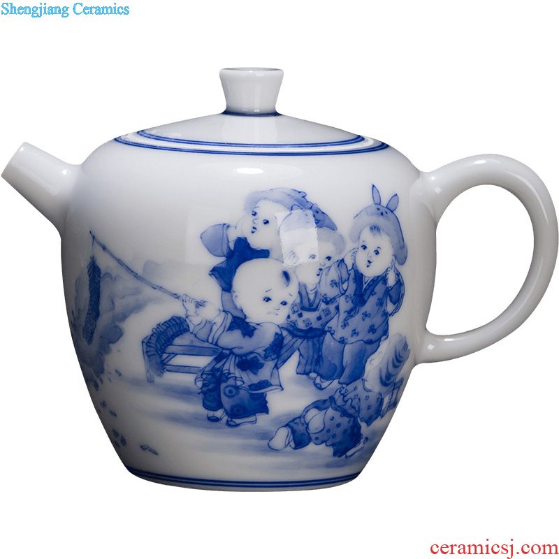 Holy big teapot hand-painted ceramic kung fu king of blue and white peony step style bamboo stone double finches teapot of jingdezhen tea service