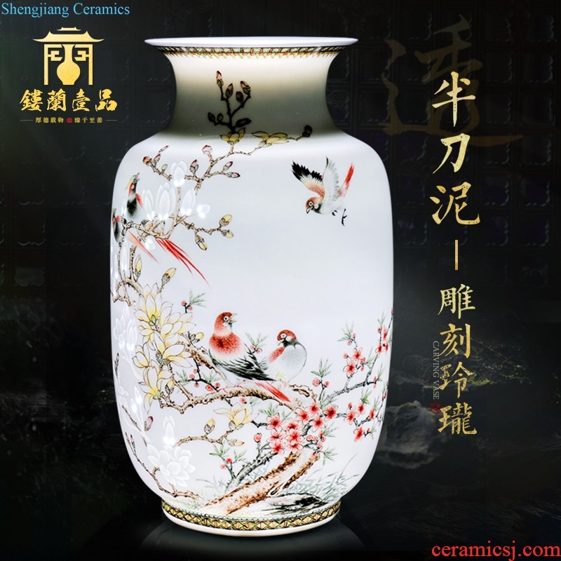 New Chinese style household boutique jingdezhen ceramics hand-painted jack snow vase rich ancient frame decorative furnishing articles