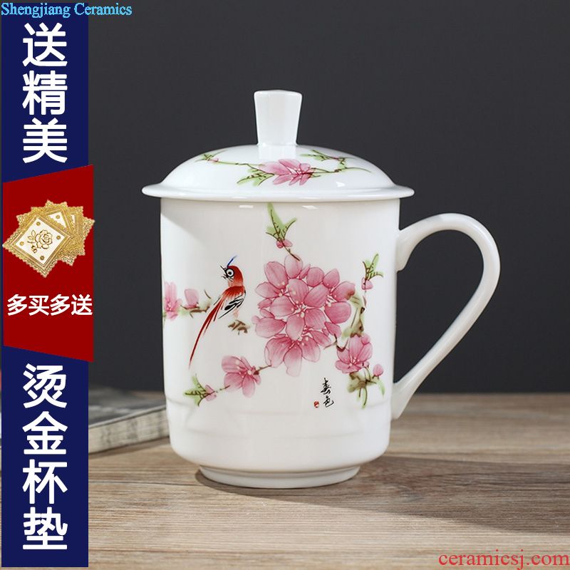 Jingdezhen ceramic cups cup with cover cup household glass office meeting gift of blue and white bone China cups customization