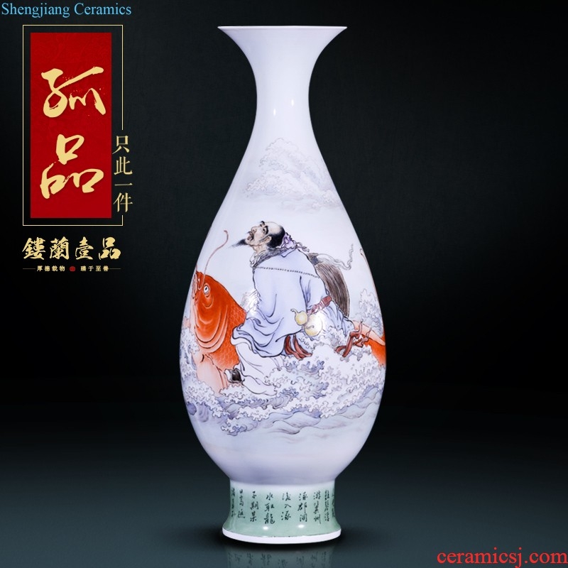 Jingdezhen ceramic hand-painted pastel peach willow vase bat Chinese style living room home decoration collection furnishing articles