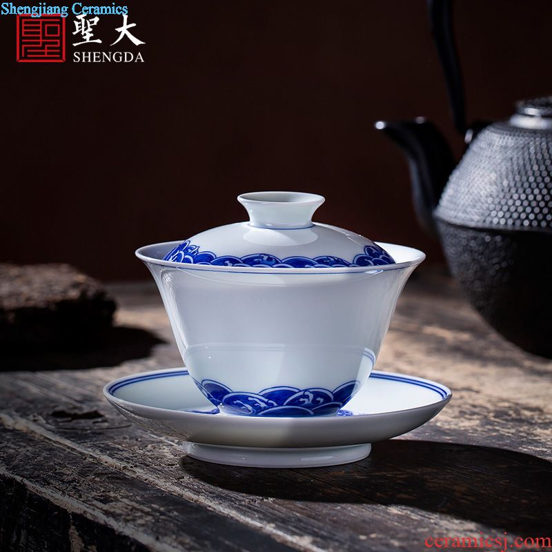 Blue and white moon holy big teapot hand-painted ceramic kung fu spirit finch figure teapot all hand jingdezhen tea pot