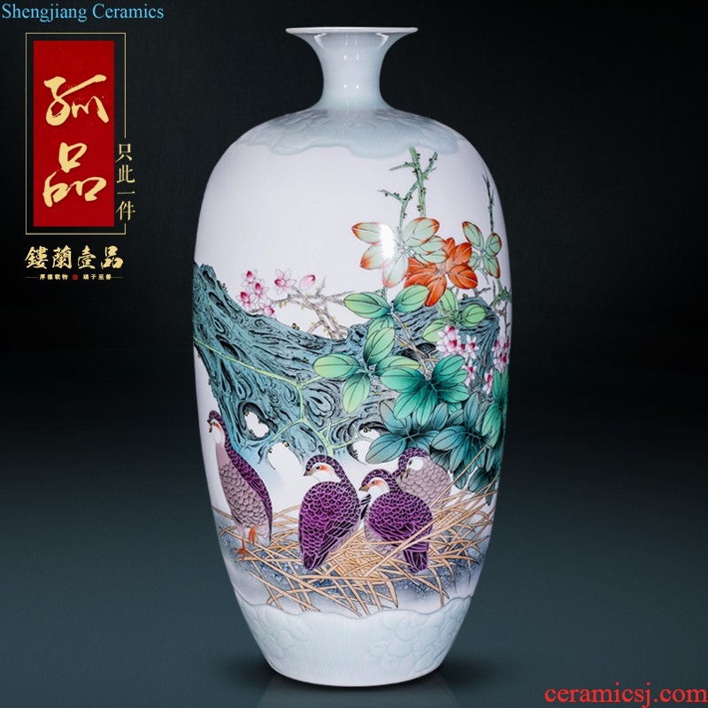 Jingdezhen ceramics hand-painted flower arranging dried flower vase new Chinese style living room TV ark adornment bedroom collection furnishing articles