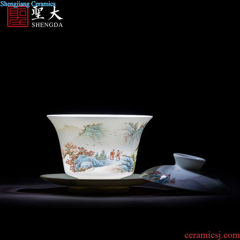 St large ceramic three tureen teacups hand-painted with blue and white landscape tea bowl full manual work of jingdezhen tea service