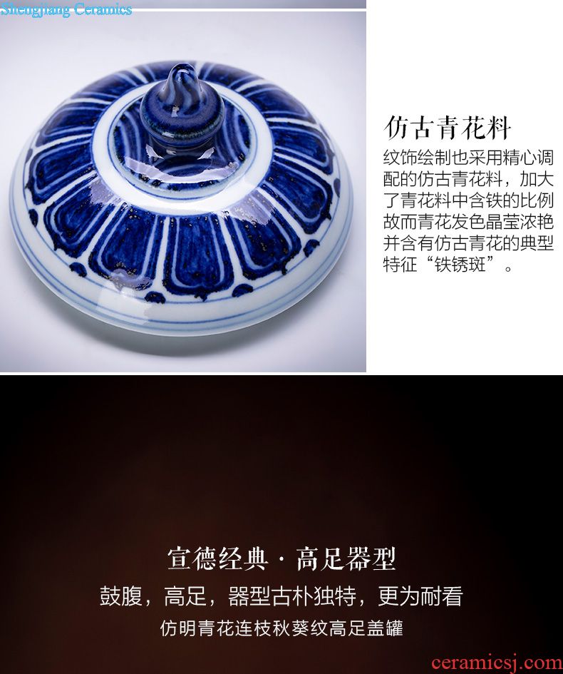 Holy big ceramic cover rear hand-painted imitation Ming blue and white with a bunch of lotus lines cover all hand jingdezhen kung fu tea accessories