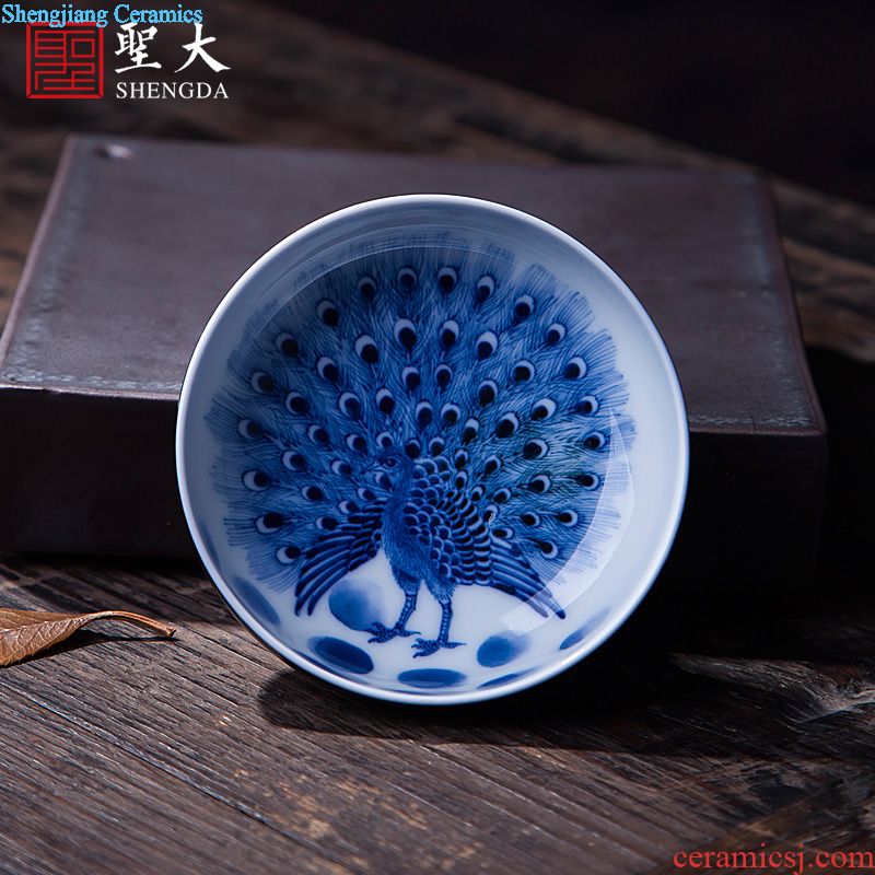 St of the manual sample tea cup hand-painted alum red paint lines master cup of jingdezhen ceramic kung fu tea set, Kowloon