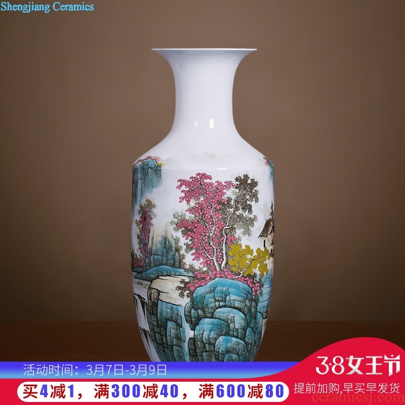 Jingdezhen ceramics antique Chinese landscape painting vase home sitting room adornment is placed the calligraphy and painting scroll cylinder