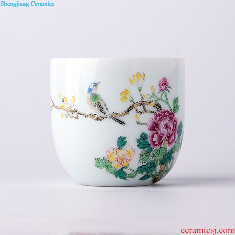 Jingdezhen ceramic hand-painted had four suits teacup pastel sample tea cup individual cup heavy kung fu tea set