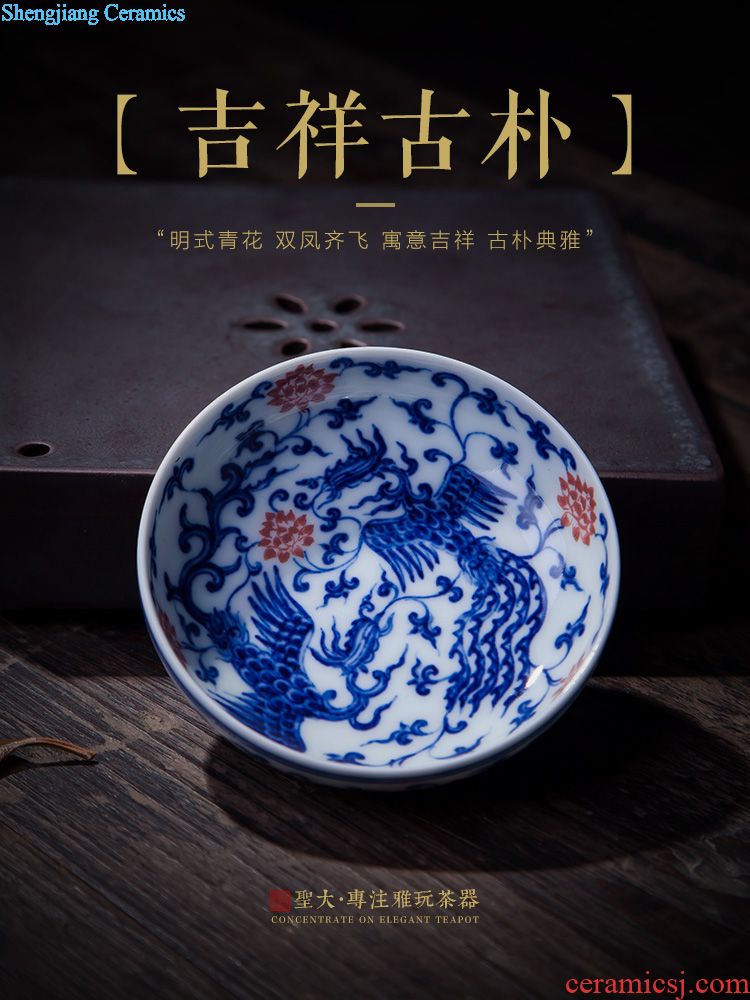 Jingdezhen blue and white sample tea cup hand-painted bei song poetry post oil, aromatic, round abdomen kung fu tea tea set collection level