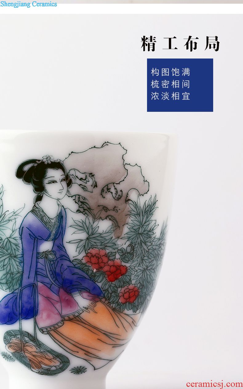 Hand-painted powder enamel peony GaiWanCha tall foot cup number three bowl jingdezhen porcelain kung fu tea set