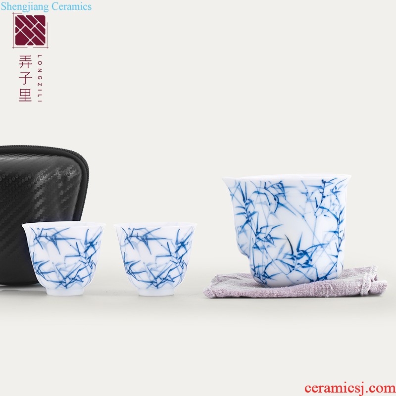 Jingdezhen ceramic kung fu tea set suit portable travel outside BaoHu contracted tea cup crack cup a pot of two cups