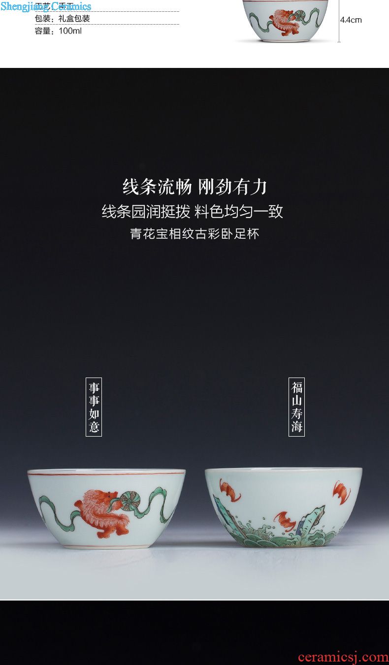 The big blue and white paint renshi peony grains teacups hand-painted ceramic kung fu master cup sample tea cup of jingdezhen tea service