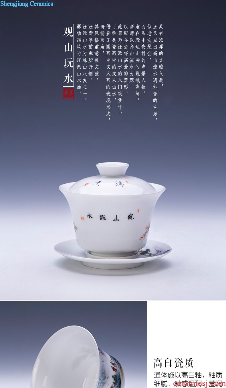 St large ceramic three tureen teacups hand-painted with blue and white landscape tea bowl full manual work of jingdezhen tea service