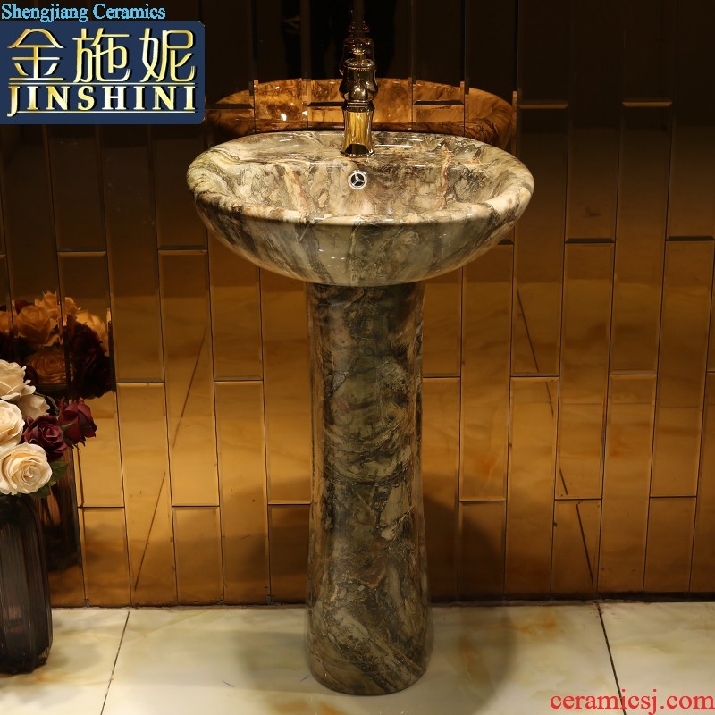 Gold cellnique art pillar basin ceramic lavatory basin contracted STDS hand one-piece modern flowers and birds