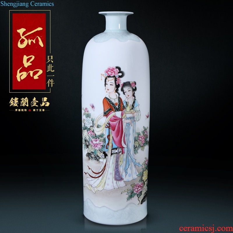 Jingdezhen ceramics hand-painted pastel big vase drunken beauty Chinese TV ark home sitting room adornment is placed