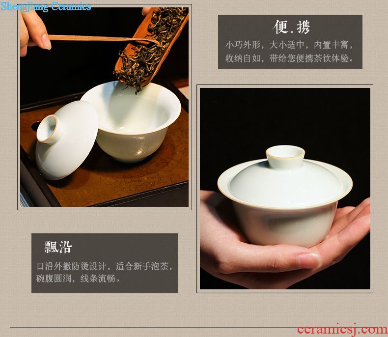 Three frequently hall of a complete set of tea set Jingdezhen ceramic hand-painted kung fu tea tureen 6 head TZS023 fair mug