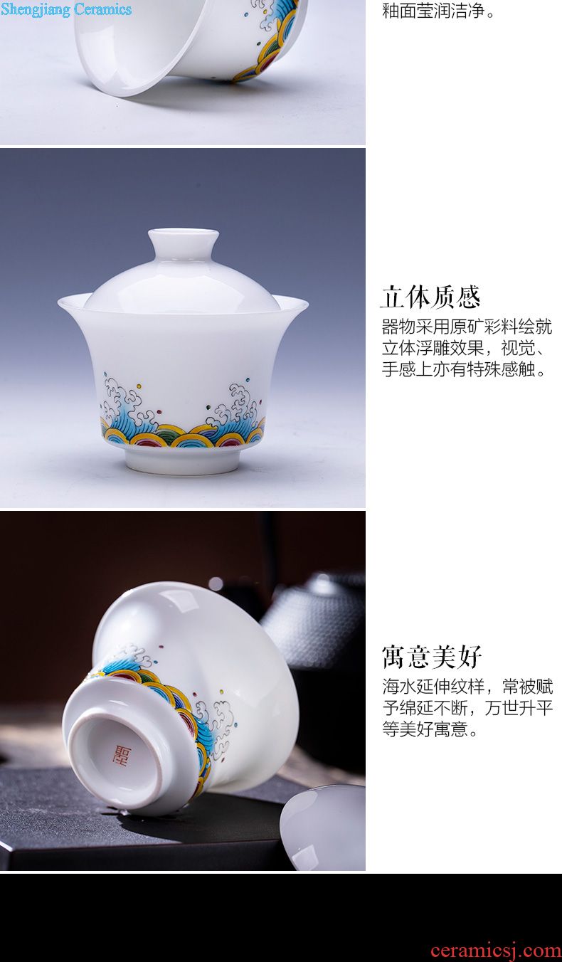 Holy big ceramic kung fu masters cup hand-painted porcelain cups double lion moire sample tea cup all hand of jingdezhen tea service