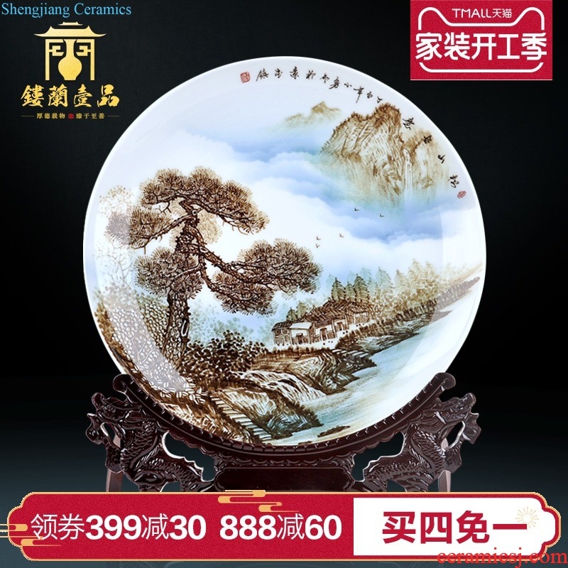 Jingdezhen chinaware decorative sit hang dish plate new Chinese style living room TV ark home furnishing articles