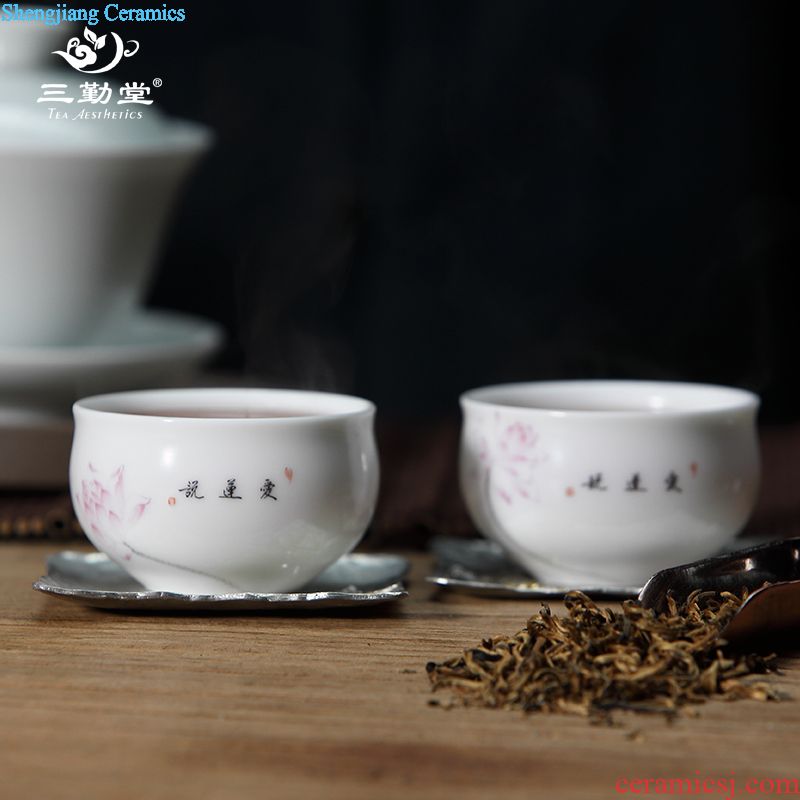 Three frequently hall tureen ceramic cup tureen jingdezhen kung fu tea tea, only three bowl of tea bowl S11045