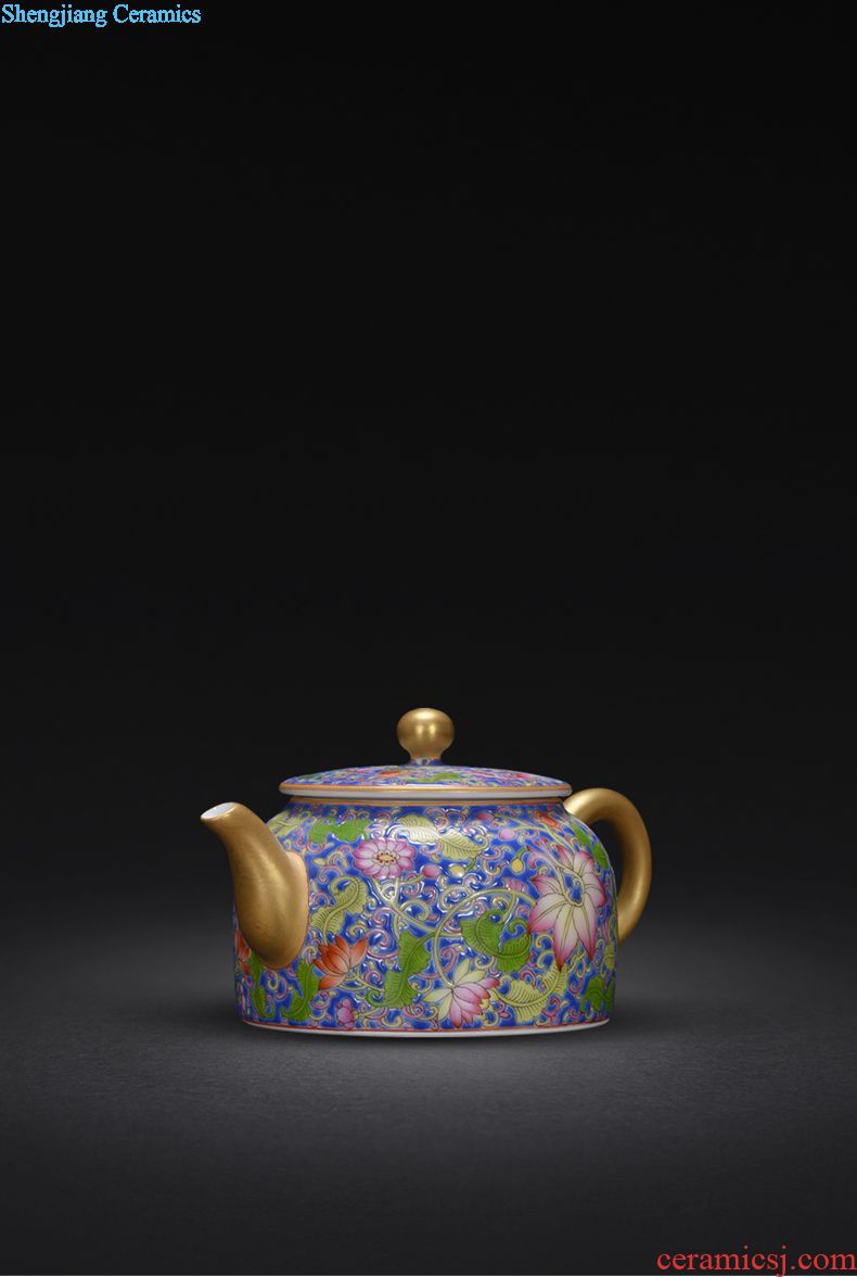 JingJun hand-painted ji blue colored enamel kung fu tea teapot jingdezhen pure manual color glaze ceramics little teapot